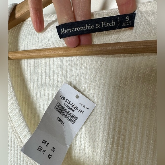 ABERCROMBIE & Fitch Cream Ribbed Button Up Long Sleeve Small - Picture 4 of 5